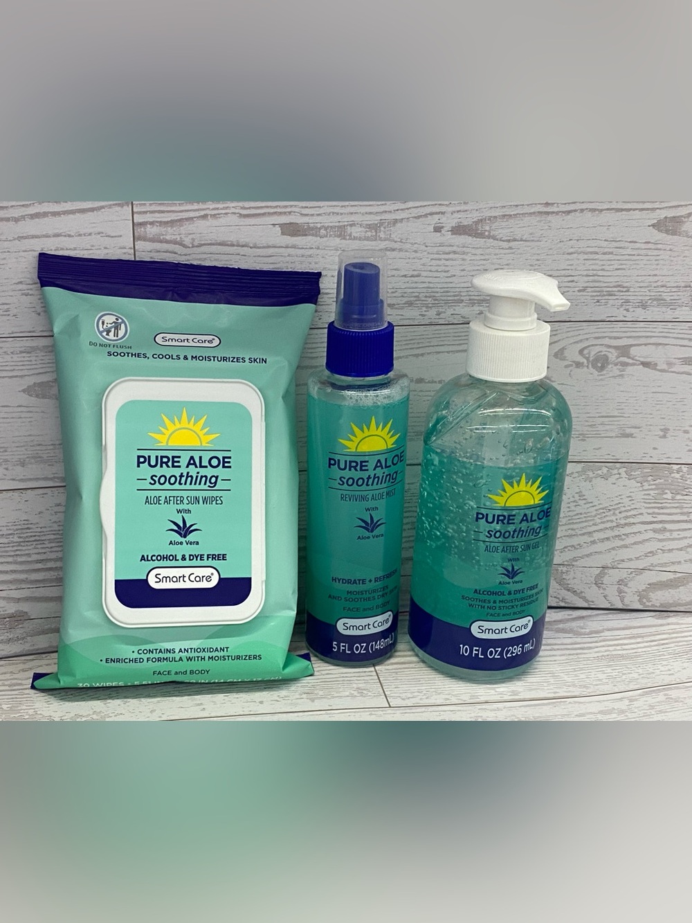 Smart care pure aloe wipes mist gel lot of 3 pieces